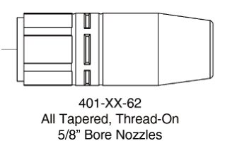 Tregaskiss 401-43-62 — catalogue drawing of the MIG nozzle family